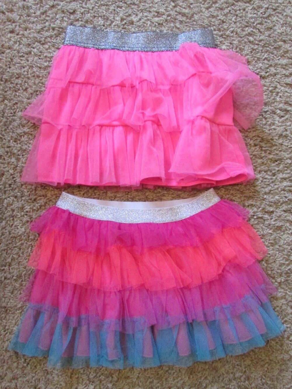 Set 2 Danskin Pink Purple Tulle Dance TuTu Skirts Ruffle Layers Medium 7/8